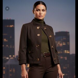 PER SE womens military Jacket blazer 2 academia marching band chocolate brown